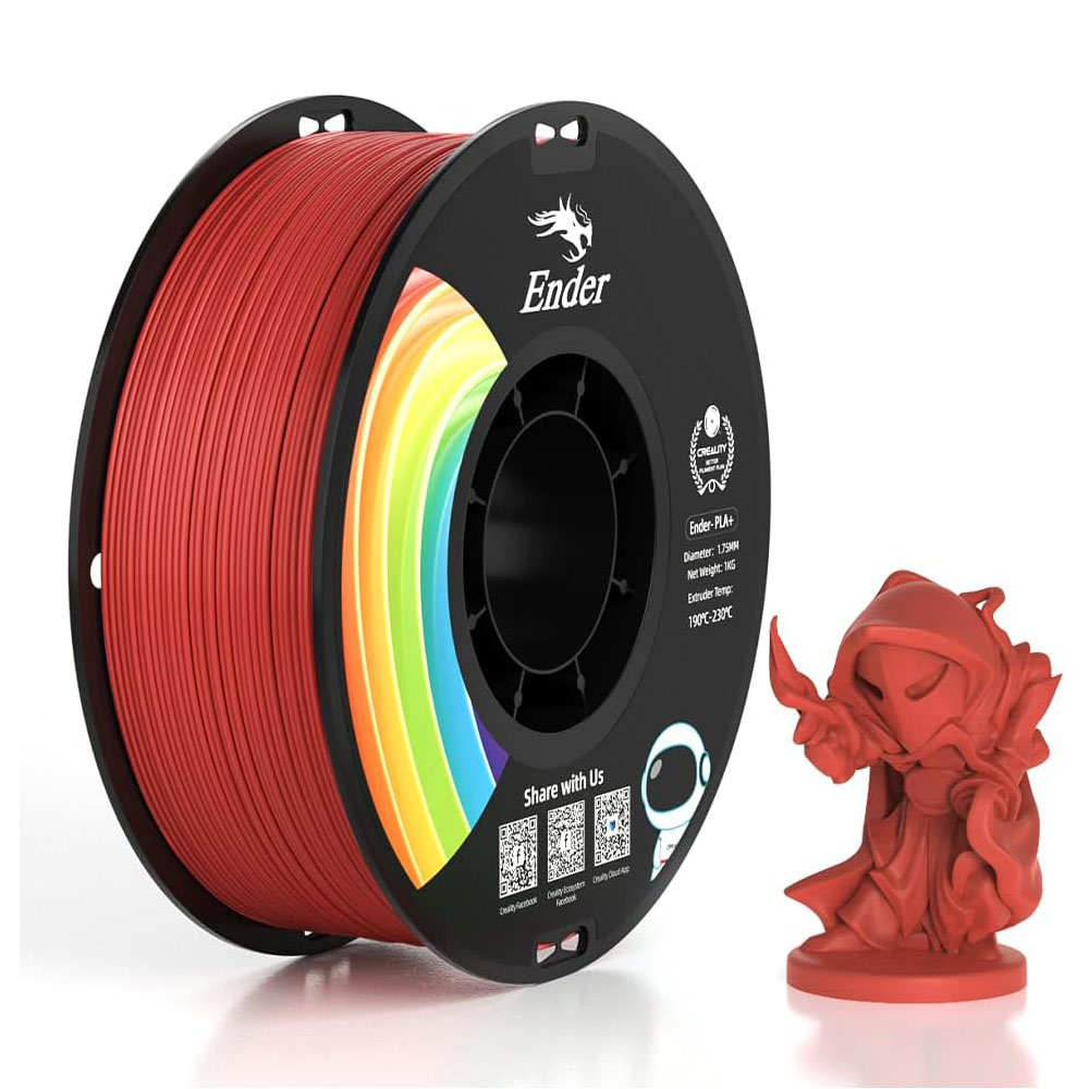 Creality Ender PLA+ Filament 1.75mm 3D Printer PLA Plus Filament Strong Toughness Dimensional Accuracy ±0.02mm Environment Friendly Materials 2.2lbs for Most Fused Deposition Modeling 3D Printer, Red